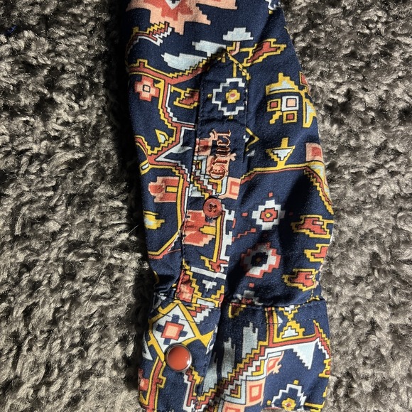 Cruel Denim Womens Rust Pearl Snap Shirt Sz Med Blue Rust Long Sleeve Rayon - Picture 8 of 9